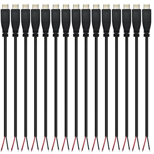 RUNCCI-YUN 15 PCS USB C Stecker Kabel,USB C stecker löten 22AWG 5V 3A 2-Draht USB C Verlängerungskabel für Arduino, LED-Streifen von RUNCCI-YUN