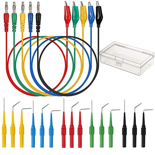 RUNCCI-YUN 15 pcs 4mm Testsonde,Multimeter Messleitung Sonde,Probe Test Pin, Isolationspiercing Nadel, Bananenstecker kabel Sonde+5 pcs 4mm Bananenstecker Alligator Clip,für Digitale Multimeter von RUNCCI-YUN