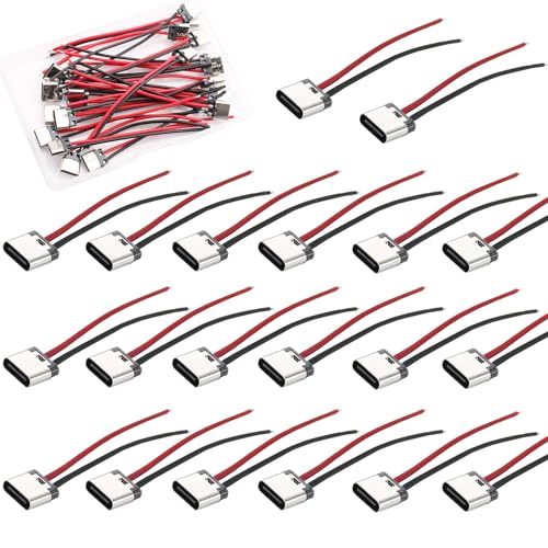 RUNCCI-YUN 20PCS USB-C buchse löten mit Kabel 2 Draht USB-C einbaubuchse für PCB-Design, Heimwerken von RUNCCI-YUN