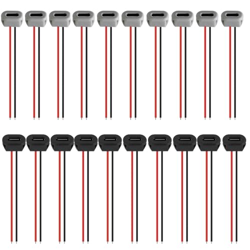 RUNCCI-YUN 20Pcs USB-C buchse 2-Draht einbau Typ-C-Buchse，USB Pigtail Kabel USB einbaubuchse,USB-C-Buchse für Panelmontage 3A Schnelllade-Typ-C-Buchse mit Schnappnut Schnalle,Schwarz und weiß von RUNCCI-YUN