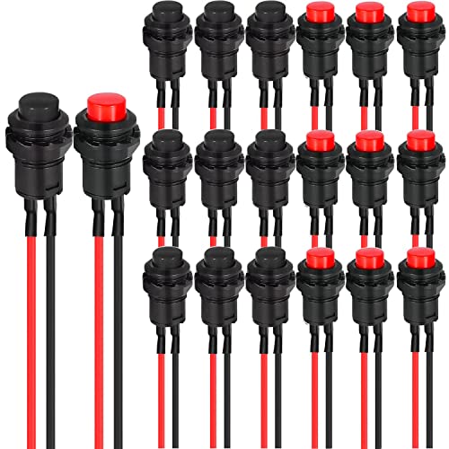 RUNCCI-YUN 20pcs Rund Mini Drucktaster 12mm,Momentary Druckknopfschalter,Mini Push Button Schalter,AC 250V/1.5A 125V/3A für Arduino DIY, Autotrompete, PC, Tischlampe, Haustürklingel Rot Schwarz von RUNCCI-YUN