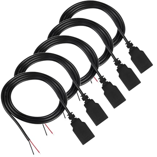 RUNCCI-YUN 5PCS USB Buchse 2 polig Kabel,USB Buchse Kabel,USB Buchse Lötbar, USB Pigtail Kabel,für USB-Geräte installiert oder DIY ersetzen Reparatur 1m/39.37 inch von RUNCCI-YUN