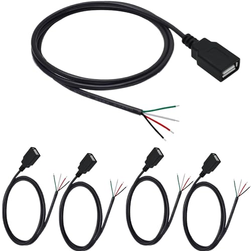 RUNCCI-YUN 5Pcs USB Buchse Pigtail Kabel,USB Buchse Lötbar 4pin,USB 2.0 Stecker Kabel für USB-Geräte installiert oder DIY ersetzen Reparatur -1m/39.37 inch von RUNCCI-YUN