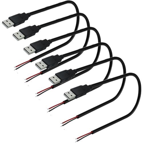 RUNCCI-YUN 6Pcs USB Pigtail Kabel,USB Stecker Lötbar 2pin,USB 2.0 Stecker Kabel für USB-Geräte installiert oder DIY ersetzen Reparatur -0.3m/11.8 inch von RUNCCI-YUN