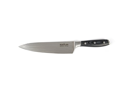 Rustler Damaszener Gourmet Messer, 20 cm, 67 Lagen feinster, Korrosionsbeständiger Damaststahl mit VG-10 Stahlkern, mit Ergonomisch geformten Micarta-Holzgriff von RUSTLER