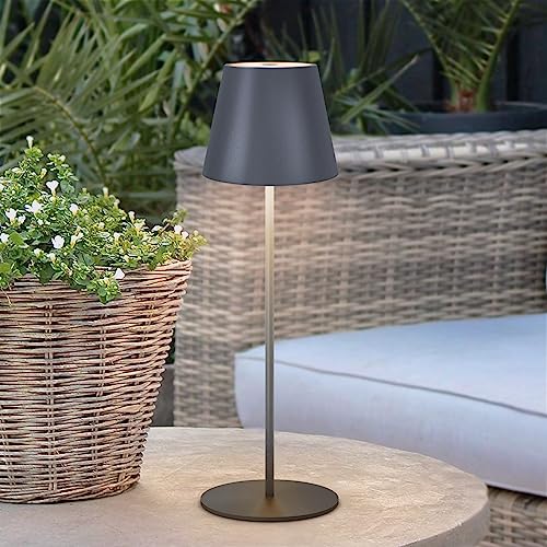 RWWR LED Tischlampe Kabellos Dimmbar Touch Control Tischlampe Outdoor LED Akku Tischleuchte 2700K-4000K USB Aufladbar IP54 für Esstisch Garten Balkon Terrasse (Grau) von RWWR