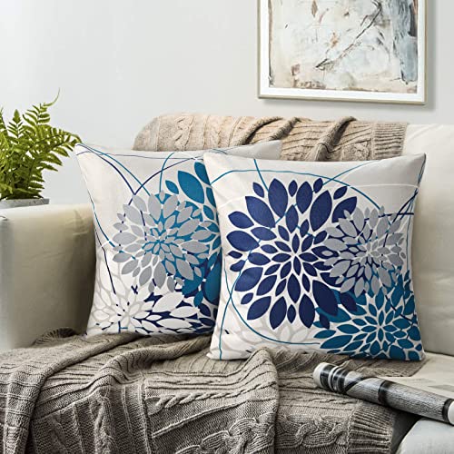 Blaugrün Kissenbezug 50 x 50 Frühling und Sommer Kissenhülle 50 x 50 Kissenbezüge Kissenhüllen Geometrisch Blumen Dekorativ Kissen Bezüge Für Wohnzimmer Schlafzimmer Couch Dekor Drucken，2er Pack von RYBornament