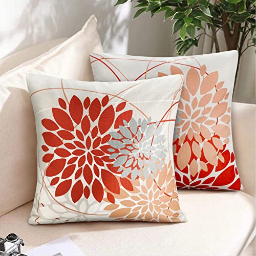 RYBornament Couchkissen Bezüge Orange Und Grau Sofakissen Bezug Herbst Blumen Kissenbezüge Leinen Deko Kissenbezug 40x40 Kissenbezug Für Wohnzimmer Vorbau Couch Dekor, 2er Pack von RYBornament