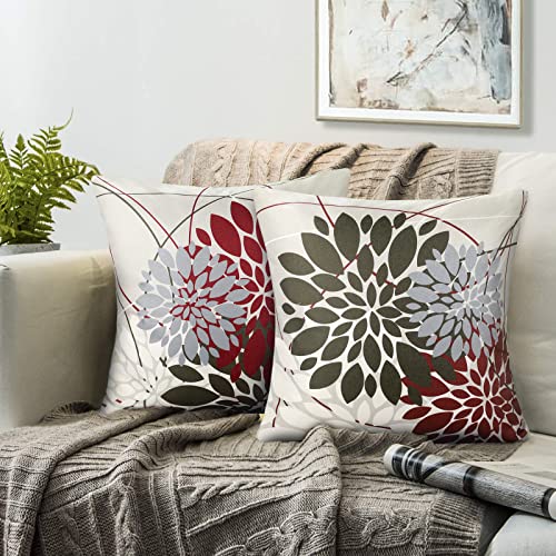 Dekorativ Kissen überzüge Braun Und Rot Kissenbezug 40×40 Modern Leinen Kissenhülle Herbst Abstrakt Geometrie Blumen Kissenbezüge 2er-set Kissenhüllen Passend Für Wohnzimmer Schlafzimmer Sofa von RYBornament