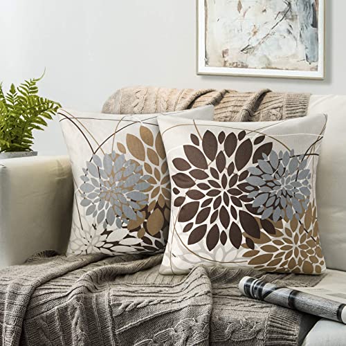 Kissenbezug 45x45 Blume Sofakissen Deko Kissenhülle Geometrisches Blume Muster Kissen Braun Moderne Abstrakte Kissenbezug 2er Stück Leinen Kissenhüllen Passend Für Wohnzimmer Galerie Kissen Dekor von RYBornament