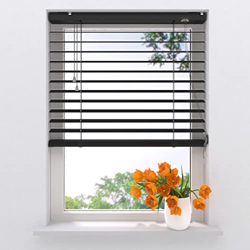 Radeco® Aluminium Jalousie 120 x 180 cm Schwarz 50mm lamellen, Größen von 60 bis 240 Breite, alu Jalousie, lamellenrollo, jalousien, Fenster jalousien innen, Jalousie Aluminium von Raamdecoratie.com