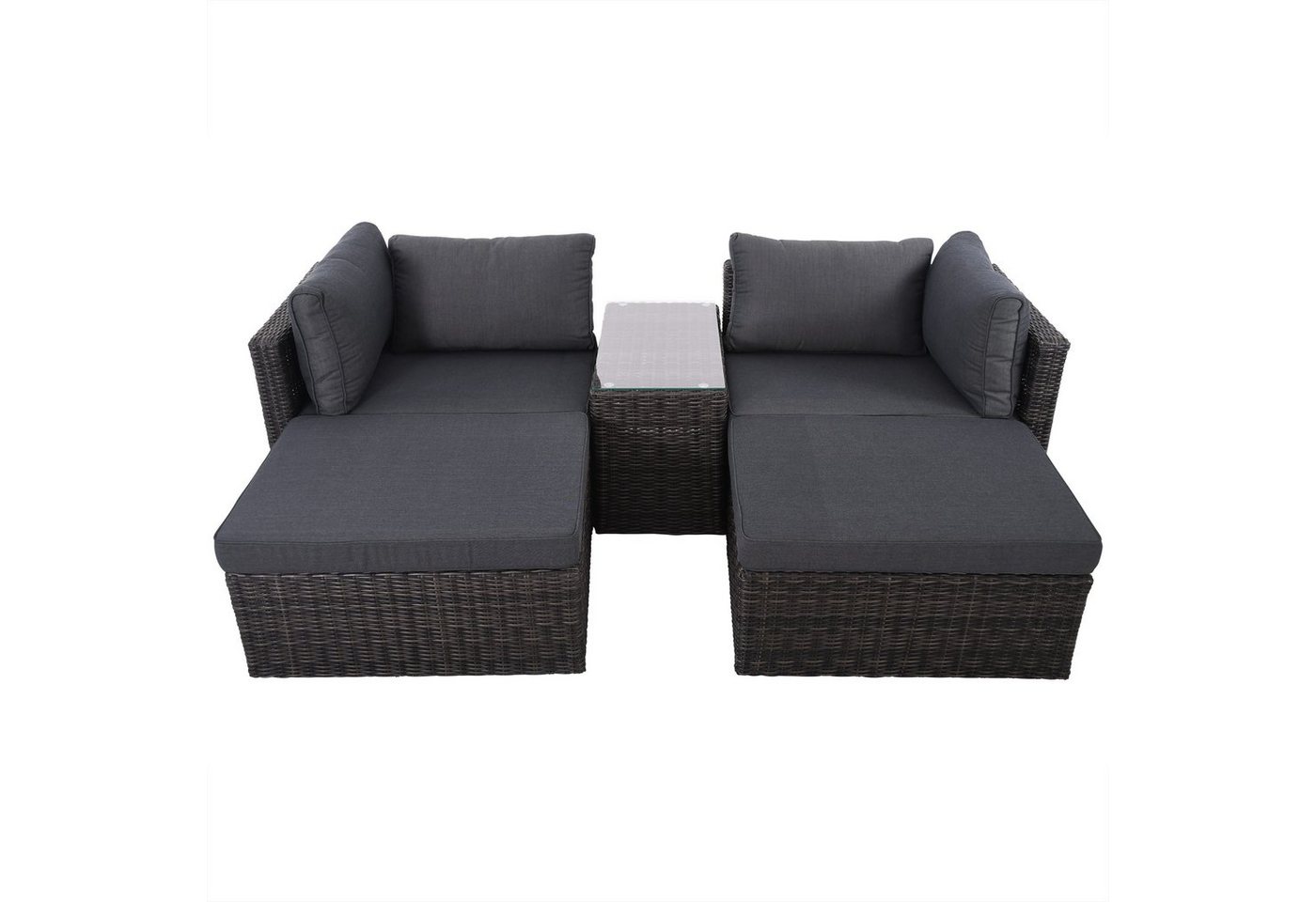 Raburg Loungeset XL Gartenlounge Adan, verschiedene Farben, mit Sofa für 2-4 Personen, (5-tlg., 2 Sitzelemente & 2 Hocker & 1 Tisch mit Glasplatte), Alu & Poly-Rattan mit Polster-Set, variabel, platzsparend & stapelbar von Raburg