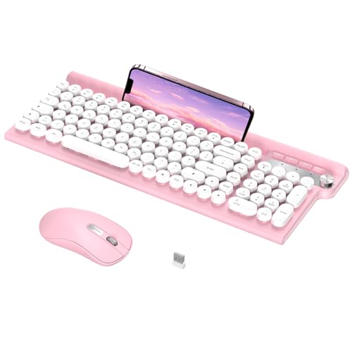Maus und Tastatur,RaceGT Tastatur Kabellos Schreibmaschine Tastatur Rosa Funktastatur mit Maus Retro Pink Wireless Keyboard Cute Tastatur Bunt für PC Mac Computer Laptop Tablet QWERTZ Deutsch von RaceGT