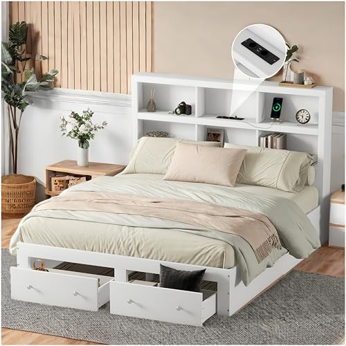 Racxily Doppelbett 160 x 200 cm, französisches Bett, Doppelbett mit Stauraum (weiß), LDU00090 von Racxily