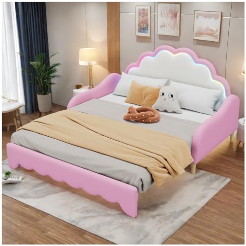 Racxily Schlafsofa 140 x 200 cm, Kopfteil mit Umgebungslicht, komplett mit Matratze, Fernbedienung, 2-Sitzer-Sofa, umwandelbar in ein flaches Bett (rosa) von Racxily