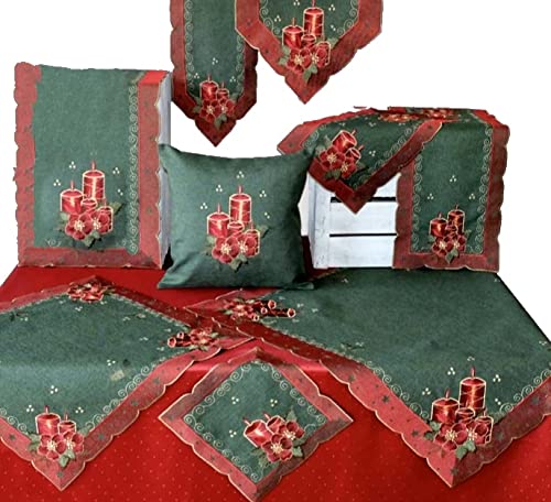 Raebel OHG Tischläufer Mitteldecke Deckchen Weihnachten grün Bestickt mit roten Kerzen (30 x 70 cm) von Raebel OHG