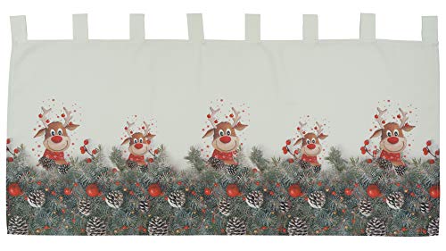 Raebel OHG Scheibengardine Weihnachtsgardine Panneau Weihnachten Bistrogardine Gardine Elch rote Nase 100% Polyester Blickdicht (60 x 120 cm) von Raebel OHG