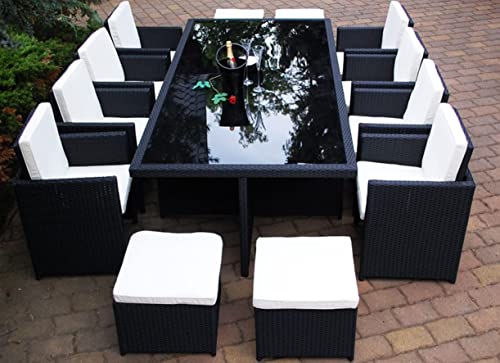 Ragnarök-Möbeldesign Wieland Premium PolyRattan Essgruppe - Deutscher Hersteller - 8 Jahre GARANTIE - Tisch Stuhl Hocker schwarz Aluminium von Ragnarök-Möbeldesign