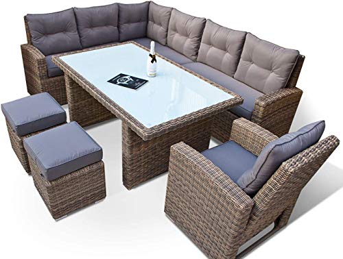 hohe Dining Lounge - DEUTSCHE Hersteller - 8 Jahre GARANTIE - EIGENE Produktion - PolyRattan Gartenmöbel Essgruppe Sessel Naturfarben Rundrattan Grau hohe Dining Lounge - DEUTSCHE Hersteller - 8 Jahre GARANTIE - EIGENE Produktion - PolyRattan Gartenmöbel Essgruppe Sessel Naturfarben Rundrattan Grau von Ragnarök-Möbeldesign