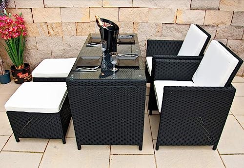 Ragnarök-Möbeldesign Heimdall Premium PolyRattan - Deutscher Hersteller - 8 Jahre GARANTIE - Aluminium Gartenmöbel Essgruppe Tisch Stuhl Hocker Polster Rostfrei Sitzgruppe von Ragnarök-Möbeldesign