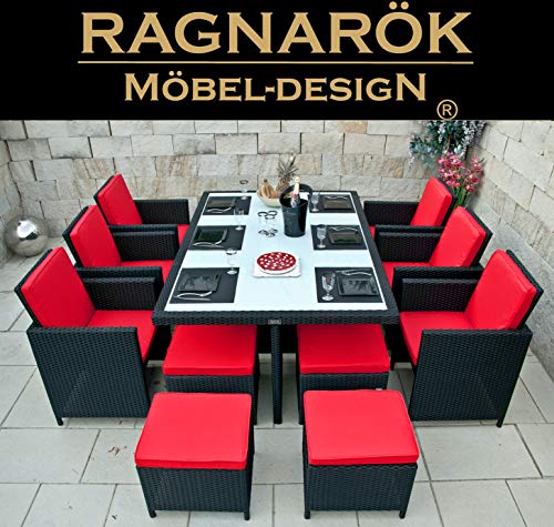 Ragnarök-Möbeldesign Heimdall Premium PolyRattan - Deutscher Hersteller - 8 Jahre GARANTIE - Aluminium Gartenmöbel Essgruppe Tisch Stuhl Hocker Schwarz Rostfrei Rattan Garten Sitzgruppe von Ragnarök-Möbeldesign