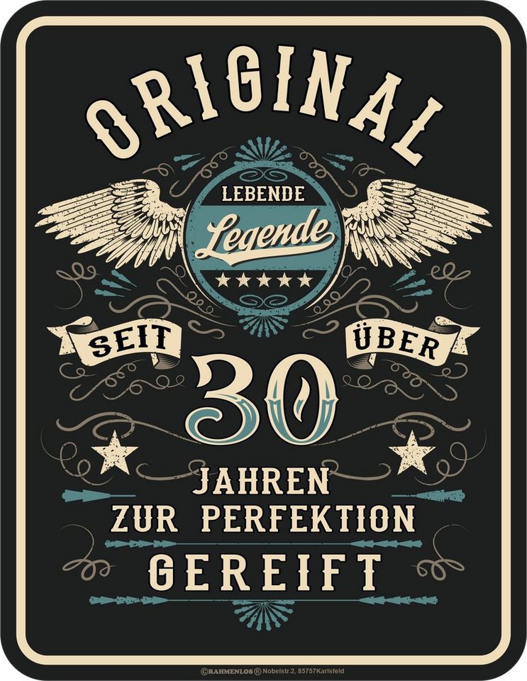 RAHMENLOS® Metallschild als Geschenk zum 30. Geburtstag: Lebende Legende, zur Perfektion... von RAHMENLOS®