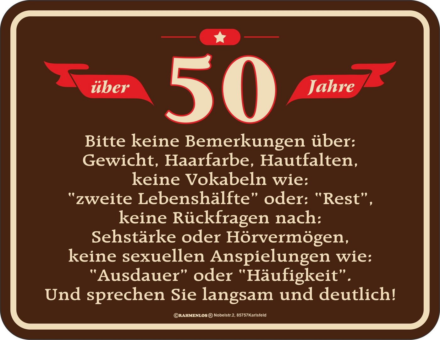 RAHMENLOS® Metallschild als originelles Geschenk zum 50. Geburtstag von RAHMENLOS®