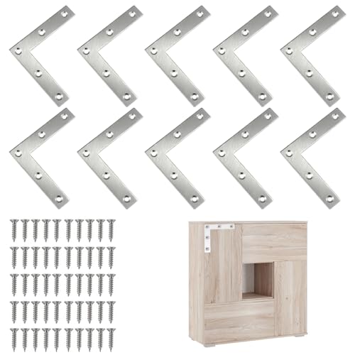 Edelstahl Flachverbinder L-Form Eckwinkel,Flachwinkel Winkelverbinder,Winkelverbinder Flache Winkel Klammern,Flachwinkel L-Form,für Holzmöbel,Schränke,Tische und Stühle,80 * 80mm 10 Stücke von Rakiuty