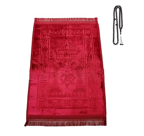 Ramadan24 Gebetsteppich Islamische Gebetsmatte- Muslim Gebet Teppich Gepolstert Dicke Weiche Seccade Waschbar Namaz mit Islam Orient Muster rutschfest 80 X 120 cm (Rot) von Ramadan24