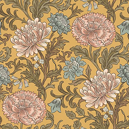 Rasch Tapeten 553147 - Bunte Vliestapete aus der Kollektion Salisbury mit Blüten Motiv in unterschiedlichen Farben auf Gelbem Hintergrund mit leichter Struktur – 10,05m x 53cm (L x B) von Rasch
