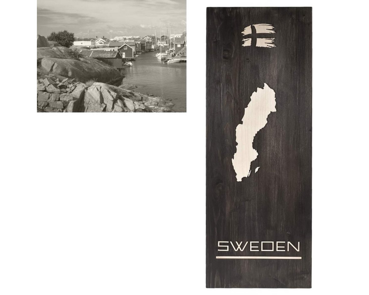 Raumzutaten Holzbild Skandinavien, Silhouette von Schweden, Wandbild 30x80cm, skandinavisch von Raumzutaten
