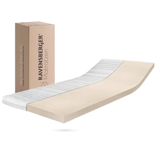 RAVENSBERGER Latex Topper Natura LUX - Härtegrad H2/H3, mittel - 50-110 kg - 180 x 200 cm, Höhe 9 cm - 7-Zonen Matratzenauflage aus Natur-Latex mit RAVOTEX Baumwoll-Bezug, allergikerfreundlich RAVENSBERGER Latex Topper Natura LUX - Härtegrad H2/H3, mittel - 50-110 kg - 180 x 200 cm, Höhe 9 cm - 7-Zonen Matratzenauflage aus Natur-Latex mit RAVOTEX Baumwoll-Bezug, allergikerfreundlich von Ravensberger Matratzen