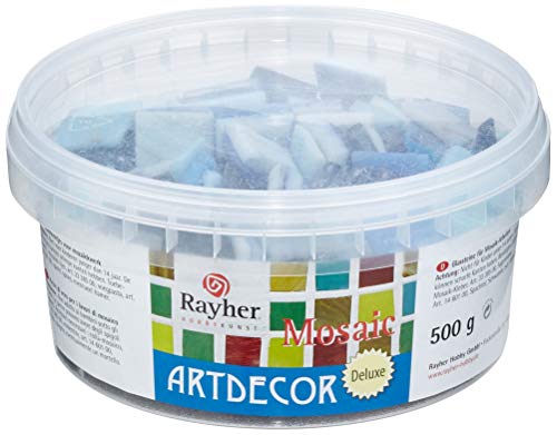 Rayher Hobby Rayher Glas-Mosaiksteine "ArtDecor" Deluxe, Mischung Blau-Töne, Form quadratisch 2 x 2 cm, Eimer 500 g (ca. 160 Stück), Glasmosaik, Glassteine, 1453408 von Rayher