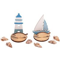 Rayher Bastelholz blau/weiß/natur Set Steckteile Maritim Ø 3,3 cm 2 Set von Rayher