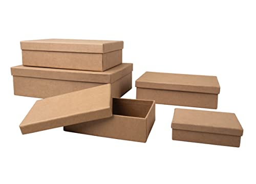 Rayher Pappmaché Boxen mit Deckel, Set 5-teilig, Pappboxen, Geschenkboxen 5er-Set, rechteckig, 10 x 7 – 26 x 17 cm, Schachteln, braun, aus Karton, FSC zertifiziert, Aufbewahrungsboxen, 67384000 von Rayher