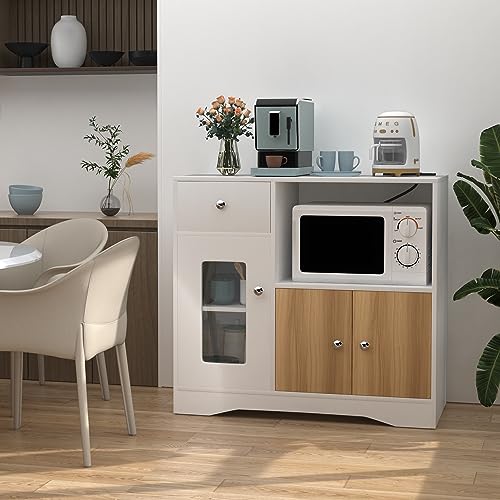 Sideboard Küchenschrank mit Mikrowellenregal Türen 1 Schubladen Aufbewahrungsschrank mit 3 Türen, Küchenschrank Aufbewahrungsschrank, freistehender Akzentschrank für Wohnzimmer Schlafzimmer,83x40x80cm von Rcynview