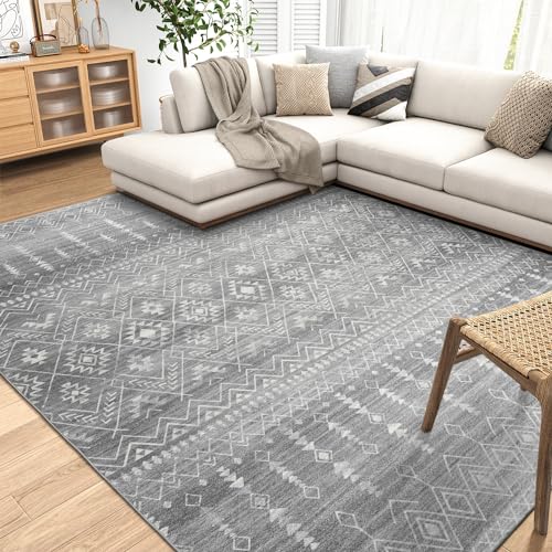 ReaLife Maschinenwaschbar Teppich - Wohnzimmer Schlafzimmer Badezimmer Küche Flur Büro - rutschfest Kurzflor Premium-Fleckenbeständig - Geometrisch Marokkanisch Tribal - Beau - Grau - 150 x 210 von ReaLife Rugs