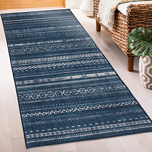 ReaLife Maschinenwaschbar Teppich Läufer - Wohnzimmer Schlafzimmer Badezimmer Küche Flur Büro - rutschfest Kurzflor Premium-Fleckenbeständig - Modern Abstrakt Zeitgenössisch - Zane - Blau - 75 x 180 von ReaLife Rugs