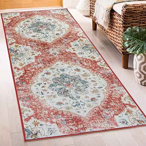 ReaLife Maschinenwaschbar Teppich Läufer - Wohnzimmer Schlafzimmer Badezimmer Küche Flur Büro - rutschfest Kurzflor Premium-Fleckenbeständig - Vintage Distresse Boheme - Orange - 75 x 180 von ReaLife Rugs