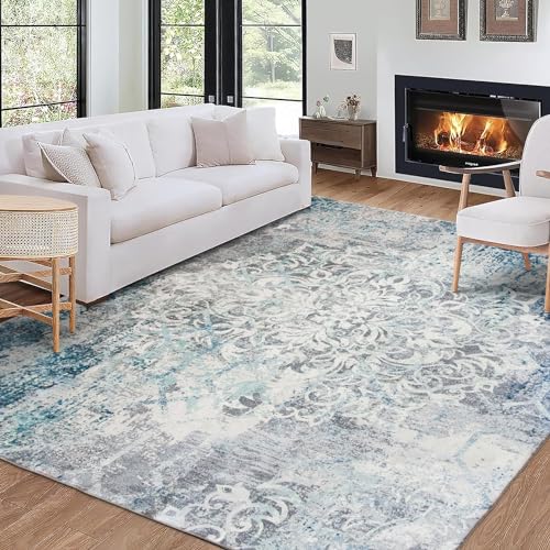 ReaLife Waschmaschine Teppich - Wohnzimmer Schlafzimmer Badezimmer Küche Flur Büro - rutschfest Kurzflor Fleckenbeständig - Boho Vintage Boheme - Blair - Grau - 225 x 285 von ReaLife Rugs