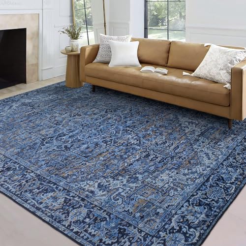 ReaLife Maschinenwaschbar Teppich - Wohnzimmer Schlafzimmer Badezimmer Küche Flur Büro - rutschfest Kurzflor Premium-Fleckenbeständig - Boho Vintage Traditionell - Lyle - Blau - 225 x 285 von ReaLife Rugs