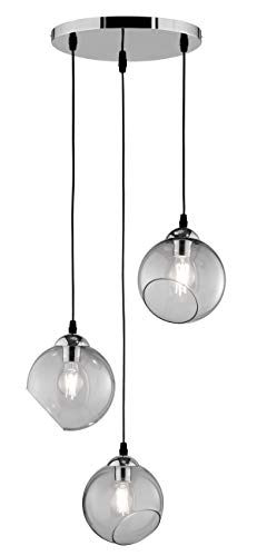 Reality Leuchten Pendelleuchte Clooney R30073054, Metall Chrom, Glas rauchfarbig, exkl. 1x E27 von RL LIVE YOUR LIGHT