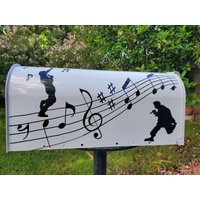 Benutzerdefinierte Handbemalte Schwarz-Weiße Musiker-Briefkasten, Sänger, Musiknote, Palmen, Pfostenmontage-Briefkasten Aus Weißem Metall von Reborn318