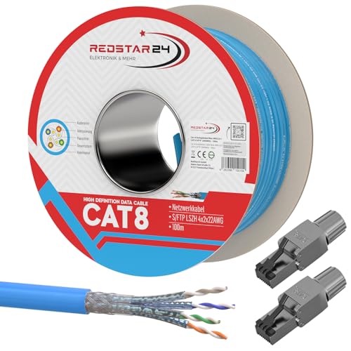 100m Cat 8 Verlegekabel + 2x RJ45 Stecker Werkzeuglos CAT8 Kabel Installationskabel Lan CAT8.1 Ethernet Netzwerk 2000MHz Datenkabel AWG22/1 Netzwerkkabel bis zu 40 Gbit/s Übertragungsgeschwindigkeit 100m Cat 8 Verlegekabel + 2x RJ45 Stecker Werkzeuglos CAT8 Kabel Installationskabel Lan CAT8.1 Ethernet Netzwerk 2000MHz Datenkabel AWG22/1 Netzwerkkabel bis zu 40 Gbit/s Übertragungsgeschwindigkeit von RedStar24