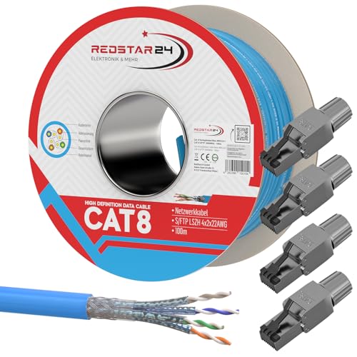 100m Cat 8 Verlegekabel + 4x RJ45 Stecker Werkzeuglos CAT8 Kabel Installationskabel Lan CAT8.1 Ethernet Netzwerk 2000MHz Datenkabel AWG22/1 Netzwerkkabel bis zu 40 Gbit/s Übertragungsgeschwindigkeit 100m Cat 8 Verlegekabel + 4x RJ45 Stecker Werkzeuglos CAT8 Kabel Installationskabel Lan CAT8.1 Ethernet Netzwerk 2000MHz Datenkabel AWG22/1 Netzwerkkabel bis zu 40 Gbit/s Übertragungsgeschwindigkeit von RedStar24