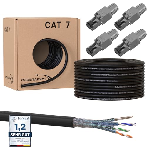 50m Cat7 Erdkabel Verlegekabel + 4x RJ45 Stecker Werkzeuglos CAT 8 Outdoor Lan Kabel Installationskabel CAT 7 Ethernet Netzwerk 1000MHz Datenkabel AWG23/1 Netzwerkkabel für Außenbereich UV-beständig 50m Cat7 Erdkabel Verlegekabel + 4x RJ45 Stecker Werkzeuglos CAT 8 Outdoor Lan Kabel Installationskabel CAT 7 Ethernet Netzwerk 1000MHz Datenkabel AWG23/1 Netzwerkkabel für Außenbereich UV-beständig von RedStar24