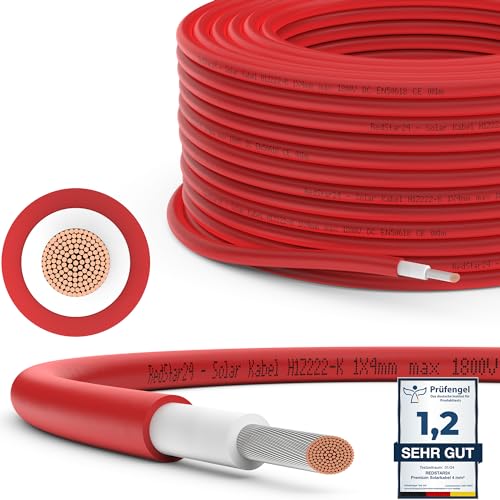 RedStar24 Premium Solarkabel 4mm² Rot - 30m - TÜV SÜD geprüft - UV-beständig, flexibel, Photovoltaik Kabel, PV Kabel, Solar Anschlusskabel für Solarpanel, Wechselrichter & Laderegler - langlebig RedStar24 Premium Solarkabel 4mm² Rot - 30m - TÜV SÜD geprüft - UV-beständig, flexibel, Photovoltaik Kabel, PV Kabel, Solar Anschlusskabel für Solarpanel, Wechselrichter & Laderegler - langlebig von RedStar24