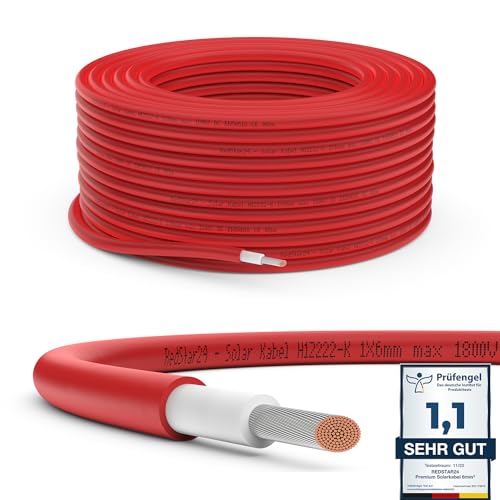 RedStar24 Premium Solarkabel 6mm² Rot - 40m - TÜV SÜD geprüft - UV-beständig, flexibel, Photovoltaik Kabel, PV Kabel, Solar Anschlusskabel für Solarpanel, Wechselrichter & Laderegler - langlebig RedStar24 Premium Solarkabel 6mm² Rot - 40m - TÜV SÜD geprüft - UV-beständig, flexibel, Photovoltaik Kabel, PV Kabel, Solar Anschlusskabel für Solarpanel, Wechselrichter & Laderegler - langlebig von RedStar24