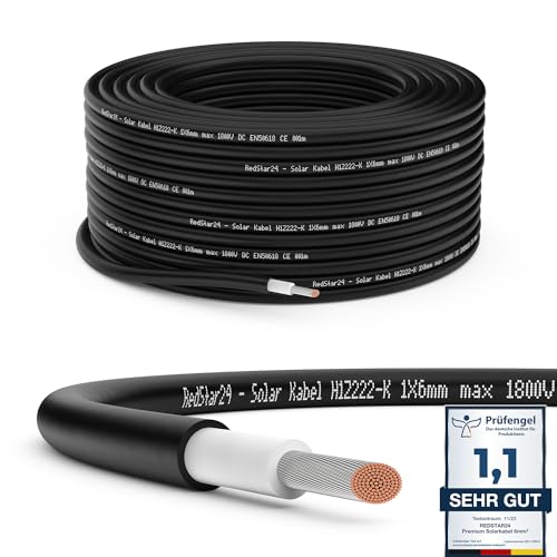 RedStar24 Premium Solarkabel 6mm² Schwarz - 50m - TÜV SÜD geprüft - UV-beständig, flexibel, Photovoltaik Kabel, PV Kabel, Solar Anschlusskabel für Solarpanel, Wechselrichter & Laderegler - langlebig RedStar24 Premium Solarkabel 6mm² Schwarz - 50m - TÜV SÜD geprüft - UV-beständig, flexibel, Photovoltaik Kabel, PV Kabel, Solar Anschlusskabel für Solarpanel, Wechselrichter & Laderegler - langlebig von RedStar24