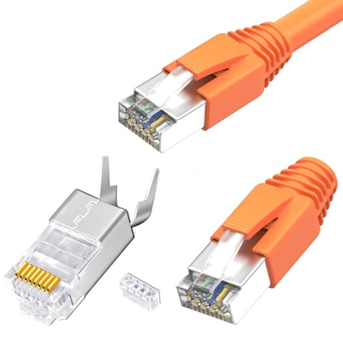 RedStar24 RJ45 Stecker Cat7 10er Set | Lan Netzwerkstecker, Geschirmt | Inkl. Zugentlastung, Knickschutztülle Orange & Einführhilfe | Ideal für CAT 7, Cat6A Verlegekabel AWG23 | 8-Poliger Plug RedStar24 RJ45 Stecker Cat7 10er Set | Lan Netzwerkstecker, Geschirmt | Inkl. Zugentlastung, Knickschutztülle Orange & Einführhilfe | Ideal für CAT 7, Cat6A Verlegekabel AWG23 | 8-Poliger Plug von RedStar24